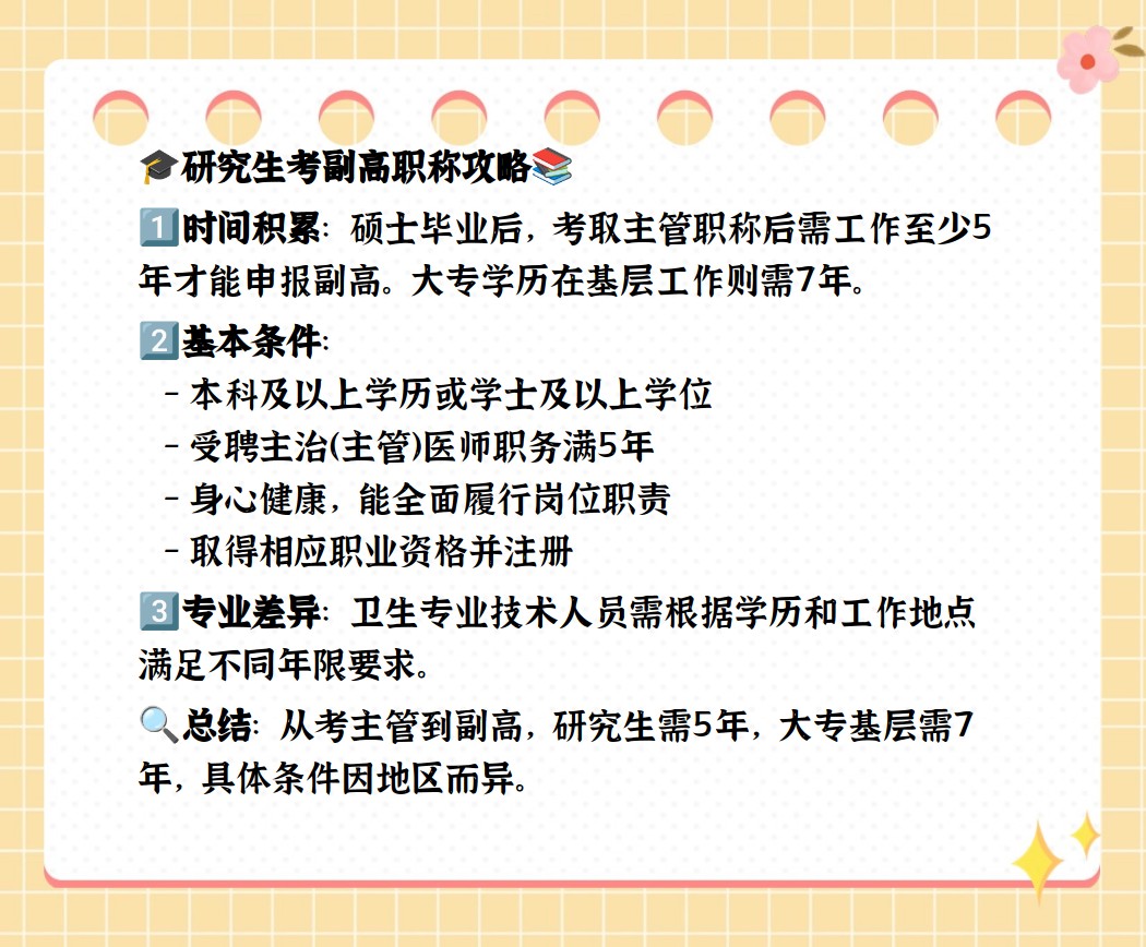 研究生考主管后几年可考副高