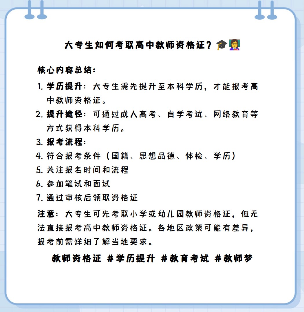 大专学历如何考取高中教师资格证